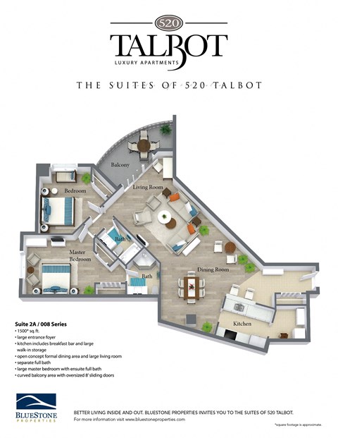 Floor plan for 2 beds, 2 baths, 1500 sqft